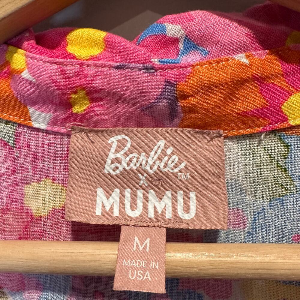 Show Me Your MuMu Parker Button Down Barbie Linen | Pink Orange‎ Floral | SZ M - Picture 11 of 13
